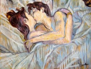 In bed: the kiss